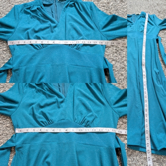 Belle Pogue Blue Shimmer V Neck Midi Dress M - Picture 7 of 7